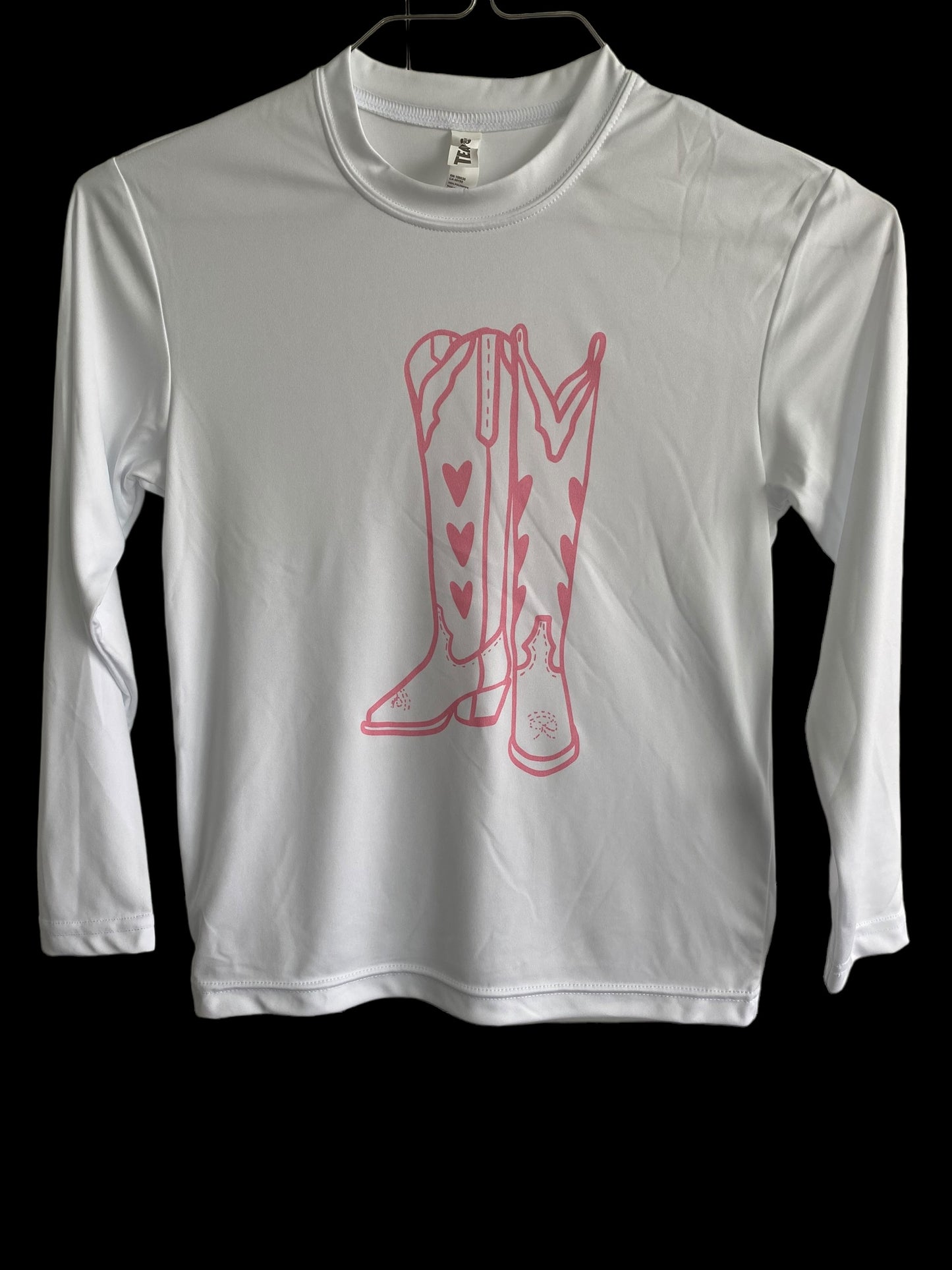 Pink Cowgirl Boot Performance Long Sleeve Shirt